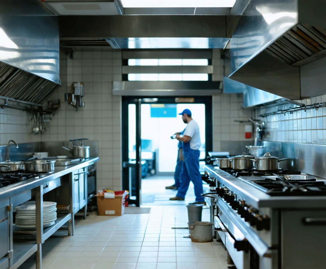 Plumbers working on a restaurant kitchen renovation